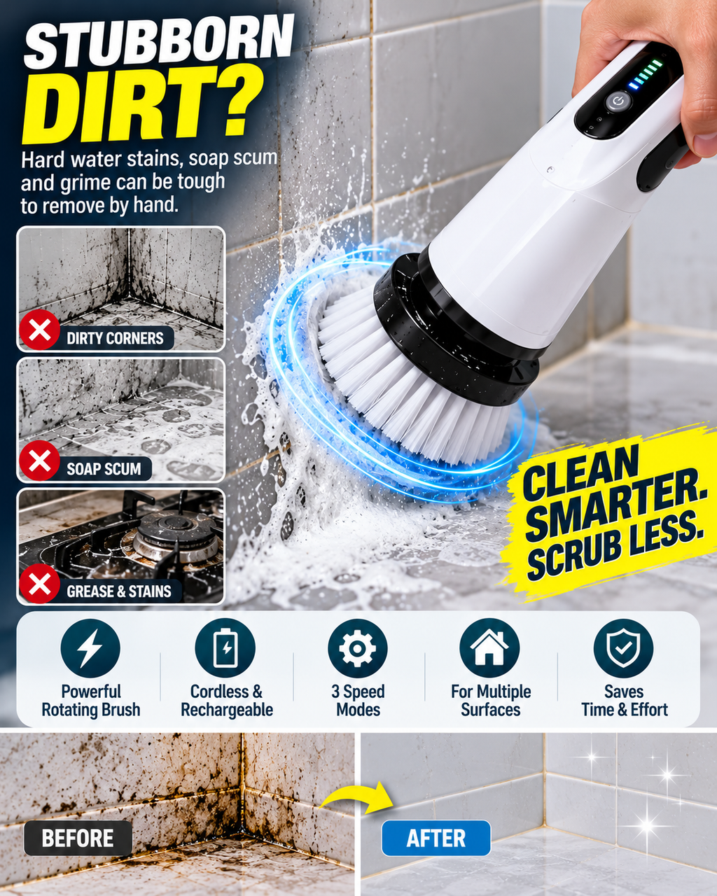 WaterCraft 9-in-1 Cordless Electric Spin Scrubber, Rechargeable