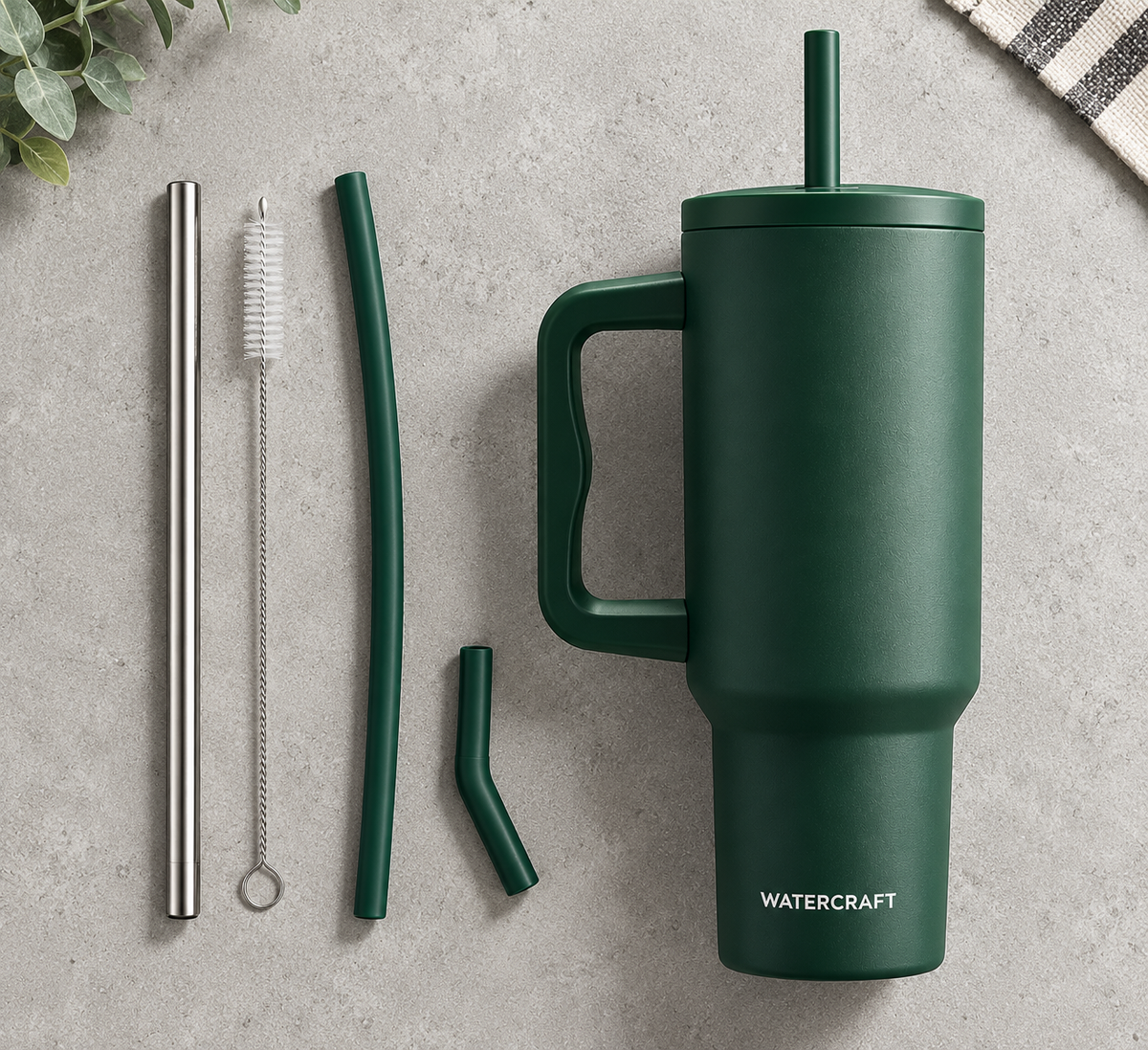 WaterCraft Aura 1200ml Forest Green insulated tumbler with handle - hero shot