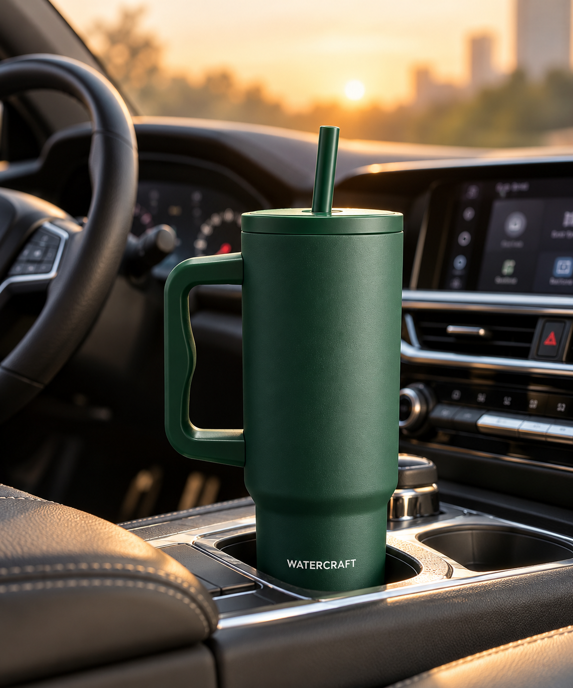 WaterCraft Aura 40 oz tumbler fits car cup holder - lifestyle shot