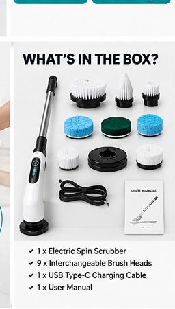 WaterCraft 9-in-1 Cordless Electric Spin Scrubber, Rechargeable